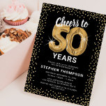 Convite 50º aniversário preto Dourado<br><div class="desc">Elegante do quinquagésimo convite de aniversário com um fundo preto na moda que pode ser mudado para qualquer cor,  brilho dourado brilhante,  balões de hélio de cinquenta ouro e um modelo de texto moderno de celebração de 50 anos que é fácil de personalizar.</div>