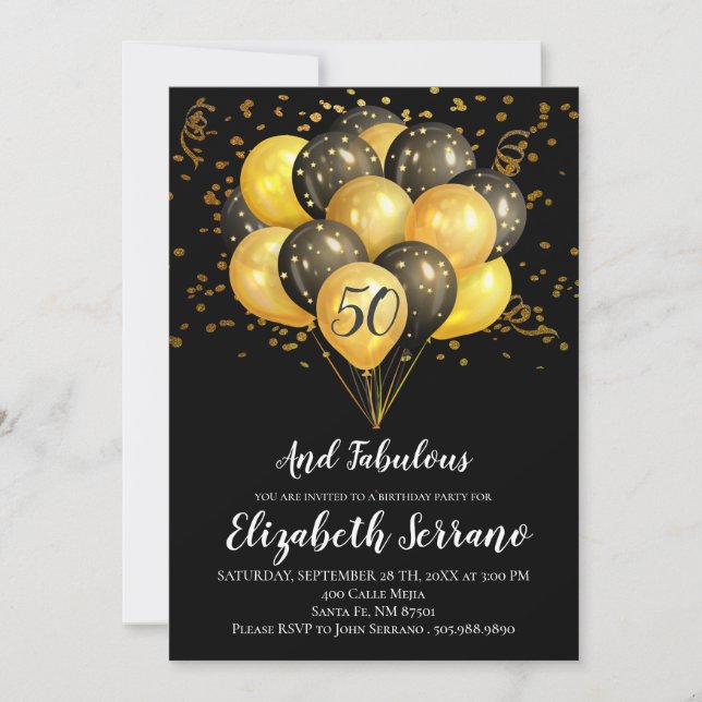 Convite 50º aniversário Preto e Dourado (Frente)