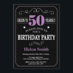 Convite 50º Aniversário Púrpura e Preto<br><div class="desc">50º Convite de Aniversário para a Tipografia Roxa e Negra. Chalkboard. Fundo preto e branco. Aniversário Adulto. Homens ou Mulheres Aniversário. Meninos Meninos ou Meninas Meninas Meninas Adolescentes Convidam. 13 15 16º 18º 20 21rua 30 40º 50º 60º 80 de 70 100º. Qualquer Idade. Para mais personalização, clique no botão...</div>
