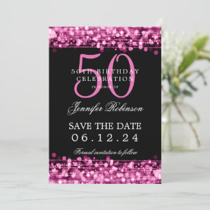 Convite 50º aniversário rosa a quente Salvar a data
