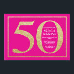 Convite 50º aniversário, rosa quente e Dourado brilho<br><div class="desc">50º Convite de Aniversário. Festa de aniversário rosa quente e brilhante Dourada Convide com fundo rosa quente. Surpresa Aniversário. Aniversário Adulto. Homens ou Mulheres no Bday Bash Party.
Para mais personalização,  clique no botão "Personalizar" e use a ferramenta design para modificar este modelo.</div>