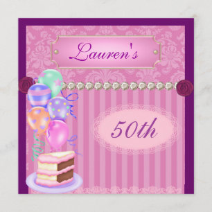 Convite 50º aniversário rosaConvite popular para Damask