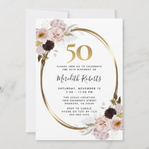 Convite 50º Aniversário Rosas Dourados Parte Floral Met