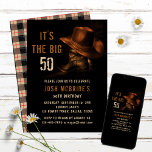 Convite 50º Aniversário Rustic Cowboy Hat and Leather Boot<br><div class="desc">Esta design apresenta um par de botas de cowboy de couro com chapéu e a sua 50ª informação personalizada abaixo. Personalize editando o texto ou exclua o texto nas caixas de texto #partimento #convites #convida #50° aniversário #aniversario #50th #partyCalls #personalizedCalls</div>