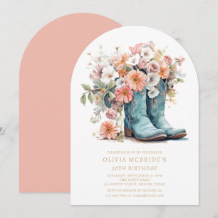 Convite 50º Aniversário Rustic Cowgirl Boots Flowers