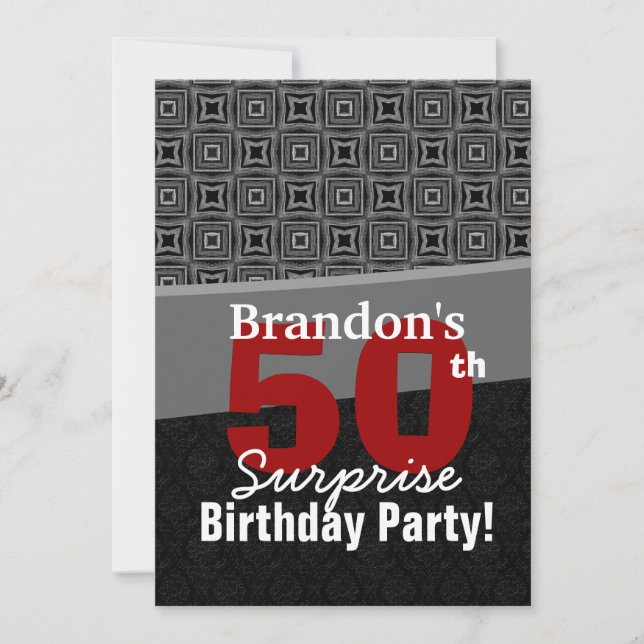 Convite 50º aniversário surpresa Preto Vermelho Branco Y32 (Frente)