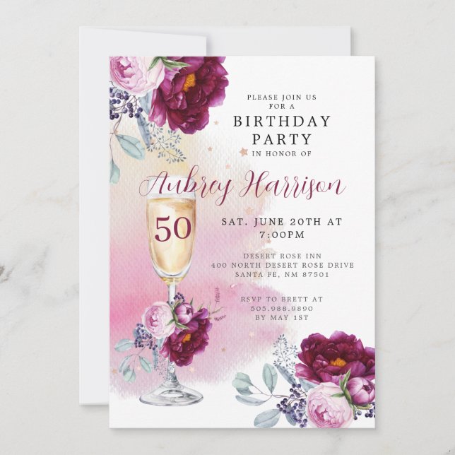 Convite 50º Aniversário Vidro de Champanhe (Frente)