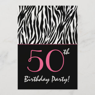 Convite 50º aniversário Zebra Stripes Black White com ro