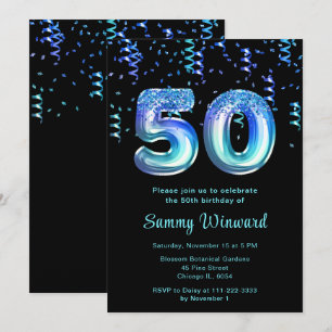 Convite 50º Balões do Oceano de Aniversário com Confetti