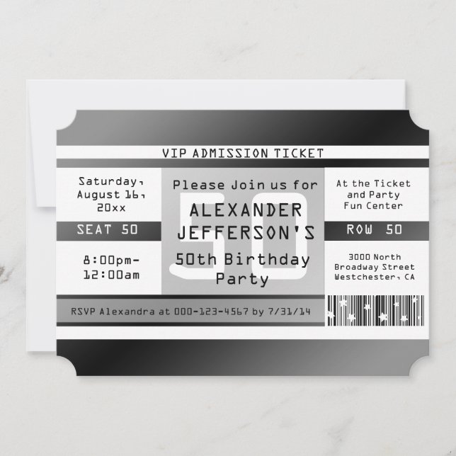 Convite 50º Bilhete de Festa de aniversário Formatado (Frente)