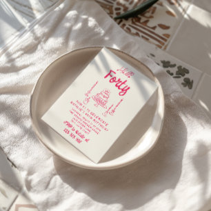 Convite 50º Bolo Rosa Desenhado à Mão Alô 50 Aniversário