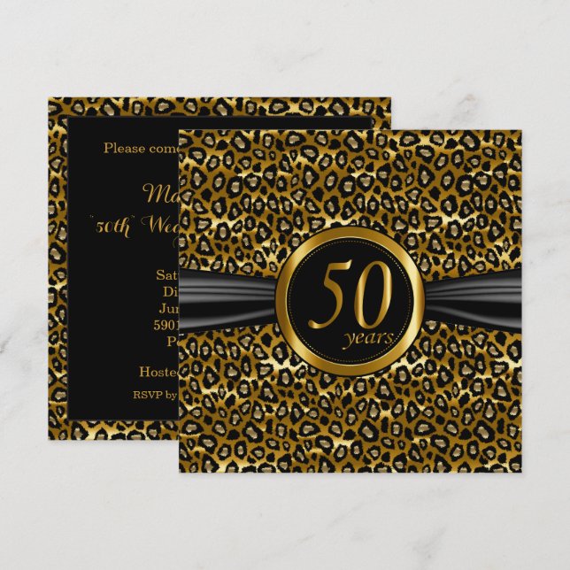 Convite 50º Design de Leopardo Glamouroso Exótico (Frente/Verso)