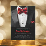 Convite 50º evento de aniversário de Tuxedo preto e vermel<br><div class="desc">Comemore em estilo com este Convite de Aniversário de Tuxedo Negro e Vermelho, exuando elegância e sofisticação. Os elegantes antecedentes negros e os sotaques deram o tom para um caso luxuoso, perfeito para uma celebração de marco. Com seu refinado design, inspirado em tuxedo, esse convite capta a essência de uma...</div>