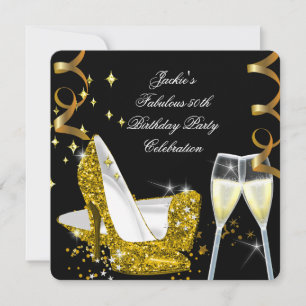 Convite 50º Fabuloso Brilho Dourado Saltos Altos Aniversár