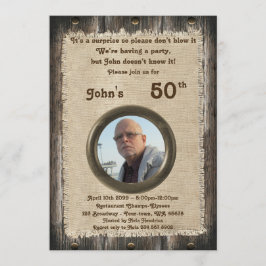 Convite 50º,Homem de aniversário, qualquer idade, madeira,