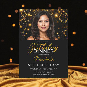 Convite 50º Janto de aniversário Foto Dourada e Preta