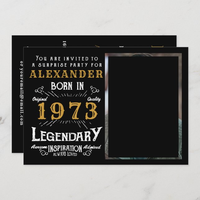 Convite 50º Nascer de aniversário de 1973 Foto retro Doura (Frente/Verso)