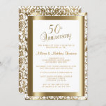 Convite 50º Ouro 💑 Aniversário de Casamento 2 | DIY Texto<br><div class="desc">🥇 UM DESIGN DE ARTE DE DIREITOS AUTORAIS ORIGINAL, DE Donna Siegrist, DISPONÍVEL SOMENTE NO ZAZZLE! convites de festas de aniversário de casamento do OURO 50º prontos para você personalizar. Desenho em uma aparência falsa de damasco metálico dourado e fundo branco. Produtos correspondentes disponíveis. (Nápoles, placas de papel, adesivos, etc......</div>