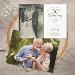 Convite 50º Ouro Casamento Aniversário 2 Foto<br><div class="desc">Personalize com sua foto favorita de casamento na frente e seus detalhes especiais de comemoração do aniversário de casamento de 50 ouros na tipografia de ouro-chico. O reverso apresenta uma segunda foto especial. Projetado por Thisnotme©</div>