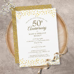 Convite 50º Ouro de aniversário de casamento Boas memórias<br><div class="desc">Com delicados corações de ouro. Personalize com seus fatos especiais de cinquenta anos de ouro e detalhes de eventos definidos em letras de ouro cômico. Projetado por Thisnotme©</div>