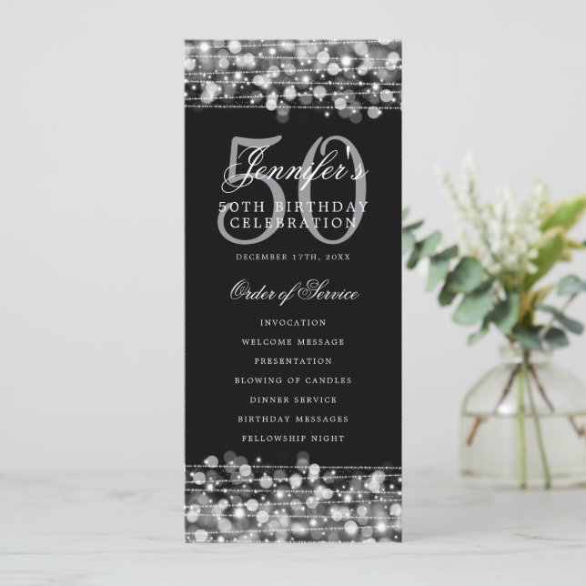Convite 50º Programa de Aniversário do Elegante Prata com/ (Em pé/Frente)