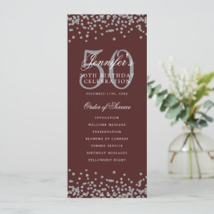 Convite 50º Programa de Aniversário Silver Burgundy Confet
