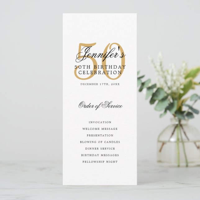 Convite 50º Programa de Festas de aniversário Elegante Dou (Em pé/Frente)