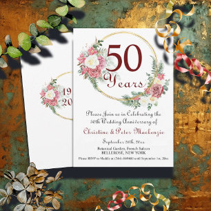 Convite 50º Quadro Dourado dos Rosas do Aniversário do Cas