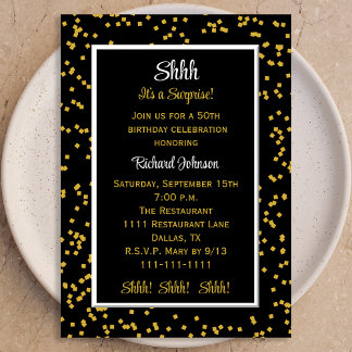Convite 50º Shhh é um Surpresa Aniversário Confetti