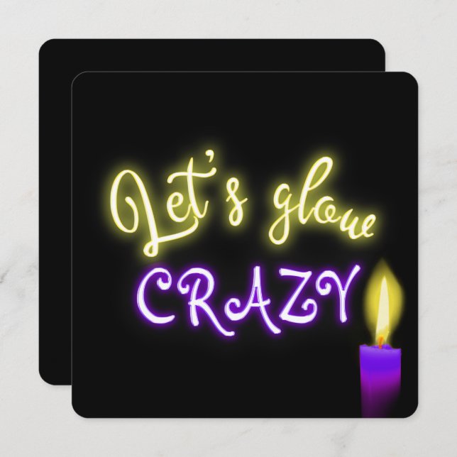 Convite 50º Sinal de Neon de Aniversário com Vela (Frente/Verso)