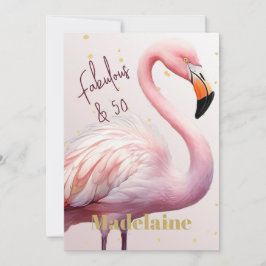 Convite 50º Tema Flamingo, Dourado, aniversário rosa