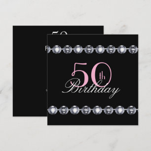 Convite 50.º aniversário com Invit de Brilho Rosa e Diaman