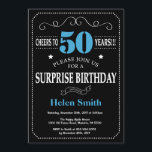 Convite 50. º Aniversário do Azul e Preto<br><div class="desc">Surpreenda 50º Aniversário da Typografia Azul e Negra. Chalkboard. Fundo preto e branco. Aniversário Adulto. Homens ou Mulheres Aniversário. Meninos Meninos ou Meninas Meninas Meninas Adolescentes Convidam. 13 15 16º 18º 20 21rua 30 40º 50º 60º 80 de 70 100º. Qualquer Idade. Para mais personalização, clique no botão "Personalizar" e...</div>