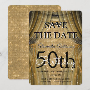 Convite 50.º Aniversário do Elegante Preto e Dourado Esp