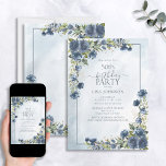 Convite 50.º Aniversário Dusty Blue Watercolor Floral<br><div class="desc">Celebre seu 50º aniversário em estilo com este belo 50º aniversário Dusty Blue Watercolor Convite Floral Dourado! Apresentando elegantes elementos botânicos florais azuis e eucaliptos poeirentos e um quadro azul empoeirado contra um fundo de aquarela único, este convite deve encanar seus convidados. Além disso, você pode personalizar os detalhes do...</div>