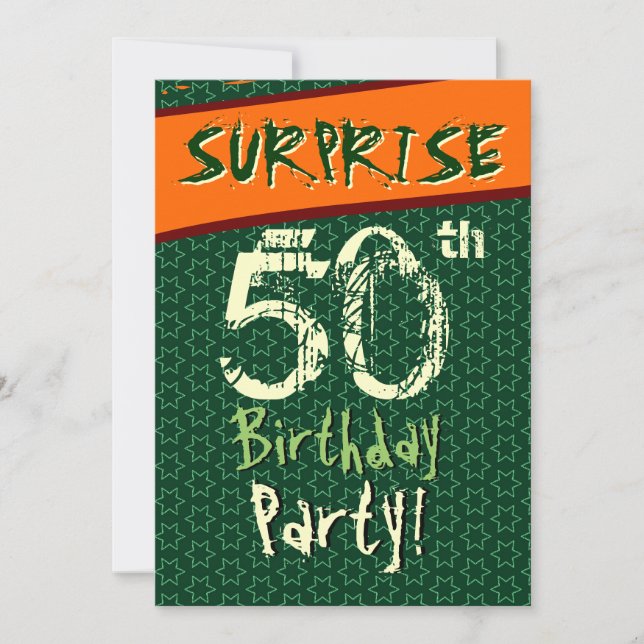 Convite 50.º Aniversário - Estrelas de Creme Verde Laranja (Frente)