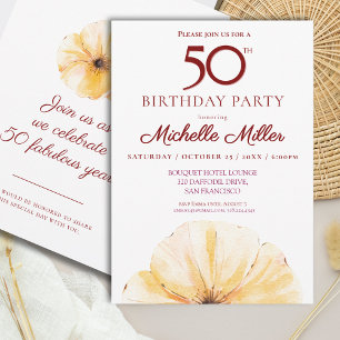 Convite 50.º Aniversário Floral - Design de Bloom Amarelo 
