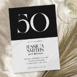 Convite 50.º aniversário minimalista preto e branco modern<br><div class="desc">Convite moderno minimalista de 50 anos com design simples e elegante tipografia gráfica em preto e branco.</div>