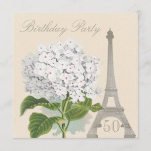 Convite 50. º Aniversário Paris Vintage White Hydrangea 