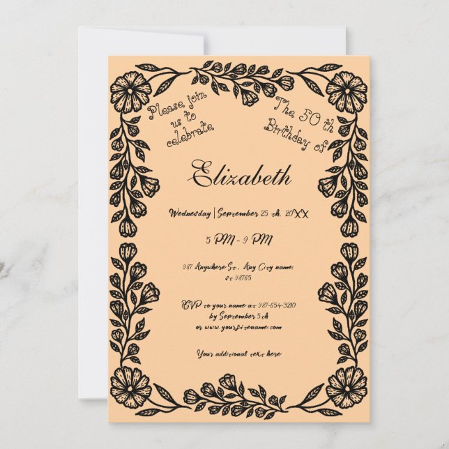 Convite 50.º Aniversário Preto e Pessegueiro (Frente)