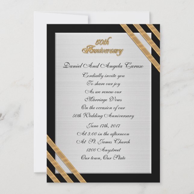 Convite 50. º aniversário renovação de votos Elegante Conv (Frente)