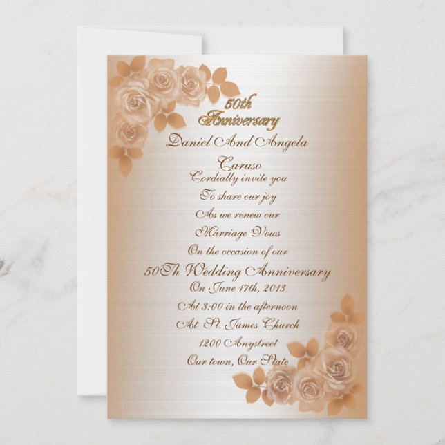 Convite 50. º aniversário renovação de votos rosas de conv (Frente)