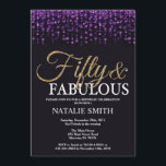 Convite 50.º Aniversário Roxo e Dourada<br><div class="desc">50º convite de aniversário. Cinquenta e fabulosa. Roxo Preto e Dourada Brilhante. Festa de aniversário adulta. Para Homens ou Mulheres. Para mais personalização,  clique no botão "Personalizar" e use nossa ferramenta de design para modificar este modelo.</div>