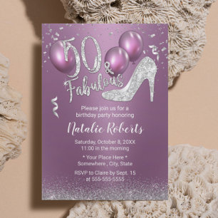 Convite 50.º aniversário Roxo moderno e prata fabuloso 5