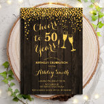 Convite 50.º Aniversário - Saúde A 50 Anos De Madeira Dour<br><div class="desc">50º Convite de Aniversário. Saúde Para 50 Anos! Design russo apresenta padrão de madeira marrom-escura,  óculos de champanhe,  fonte de script e confete. Perfeito para na moda 50 festas de aniversário. Personalize com seus próprios detalhes. Pode ser personalizado para mostrar qualquer idade.</div>