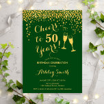 Convite 50.º aniversário - Saúde A 50 Anos Dourado Verde<br><div class="desc">50º Convite de Aniversário. Saúde Para 50 Anos! Design elegante em verde e ouro. Apresenta óculos de champanhe,  fonte de script e confetti. Perfeito para na moda 50 festas de aniversário. Personalize com seus próprios detalhes. Pode ser personalizado para mostrar qualquer idade.</div>