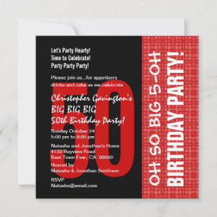 Convite 50. º aniversário - Vermelho e Preto Moderno B20