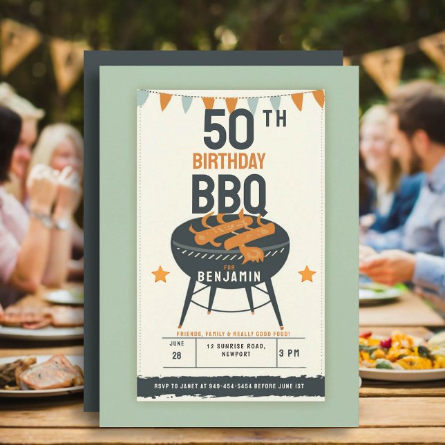 Convite 50.a Festa de aniversário para a rusticidade de CH (50th birthday party ideas for men outside backyard bbq summer fun personalized invitation rustic fun)
