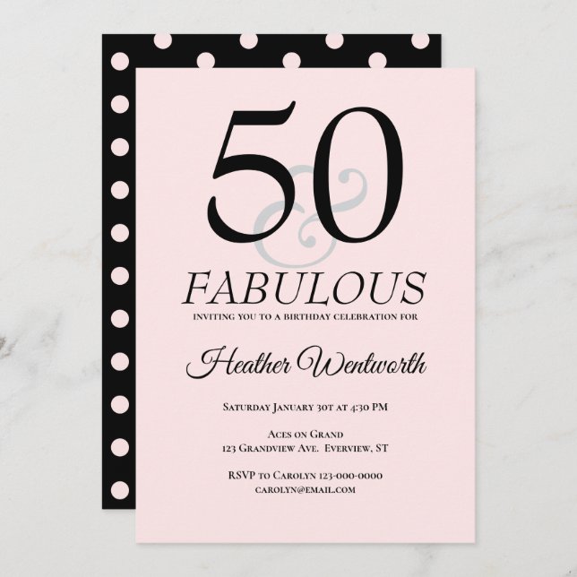 Convite 50 and Fabulous 50th Birthday Blush Pink (Frente/Verso)