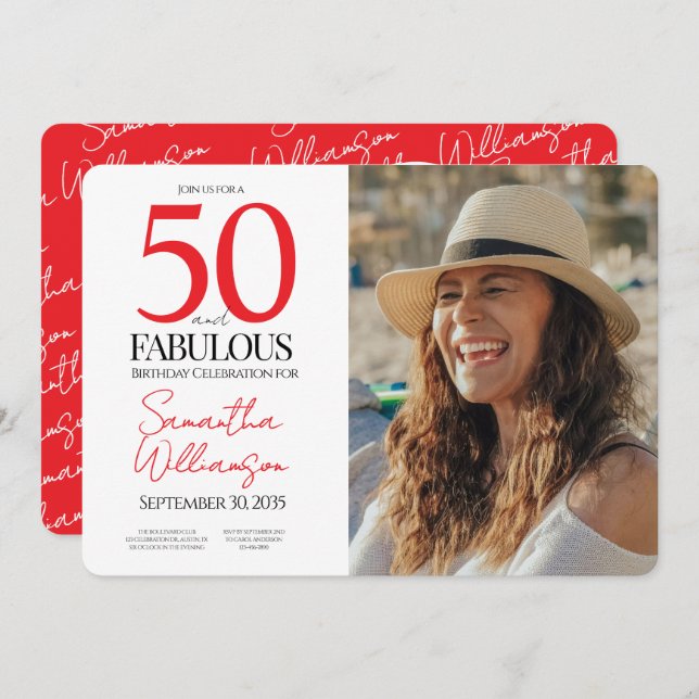 Convite 50 and Fabulous | 50th Birthday Elegant Photo (Frente/Verso)